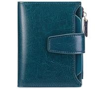 GOIACII Petit Portefeuille pour Femme avec Blocage RFID en Cuir véritable avec Fermeture éclair, Poche pour pièces de Monnaie, fenêtre d'identité, A01 Cire Bleu Paon, S, Minimaliste