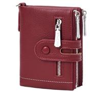 GOIACII Petit portefeuille pour femme avec porte-cartes à deux volets avec 2 poches à fermeture éclair pour pièces de monnaie en cuir souple, Big Red