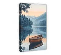 GOIAEGAG Poster sur toile représentant un bateau en bois et une scène brumeuse du matin - Décoration murale pour salon, chambre à coucher - 30 x 45 cm
