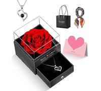 GOICC Cadeau D'Anniversaire De Rose éTernelle Pour Sa Maman Les Femmes VéRitable PréServéE Avec Collier I Love You Dans Une BoîTe Petite Amie éPouse Grand-MèRe Anniversaire NoëL(Rouge)
