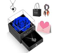 GOICC Cadeau d'anniversaire De Rose éTernelle pour Sa Maman Les Femmes VéRitable PréServéE avec Collier I Love You dans Une BoîTe Petite Amie éPouse Grand-MèRe Anniversaire NoëL(Bleu)