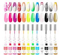 GOICC Ensemble De Vernis à Ongles Gel Liner Kit D'Art D'Ongles Pour La Conception Art Peinture 12 Couleurs Noir Blanc Paillettes Argent Avec Pinceau Fin