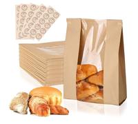 GOIEHIR Sac à Pain en Papier, Lot de 50 Sachet Papier Kraft, Sachet Kraft Alimentaire Marron avec Fenêtres, Sacs de Sacs à Petits Pains Réutilisables pour la Pâtisserie