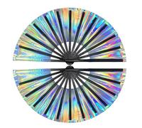 Goiern 1 pièce Grand éventail Pliable pour Rave, éventail à claquement, éventail holographique en Couleurs Laser, pour Festivals, Tenues Arc-en-Ciel, fête Disco, décoration intérieure