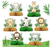 Goiern 7 Pcs Animaux de la Jungle Décoration Anniversaire Figures de Table en Nids d'abeille Vertes Décor de Table Fête sur Le Thème de la Jungle Accessoires de Fête Safa