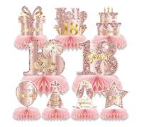 Goiern 9 Pièces Rosa Rosé 18 Anniversaire Alvéoles Décoration De Table pour Filles Joyeux 18 Anniversaire Décoration De Table Accessoires De Fête Dix-Huit Ans Décorations