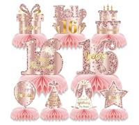 Goiern 9 Pièces Rosa Rosegold 16 Anniversaire Alvéoles Centre de Table Décoration pour Filles Joyeux 16 Anniversaire Décor de Table Accessoires de Fête Dix-Huit Ans Décor