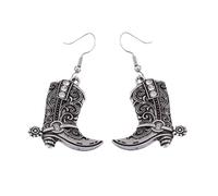 Goiern Boucles d'oreilles bottes de cowgirl western Rodeo Country Boucles d'oreilles vintage Bottes western Boucles d'oreilles gouttes pour femmes et filles, argenté, L