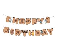 Goiern Décorations d'anniversaire Happy Capybara - Jolie bannière de fête d'anniversaire Capy et 8 nœuds individuels pour cartes en papier