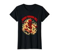 Going Through Hell Weeeee Skating Squelette Dark Humour T-Shirt Graphique avec Valeur, Femme, Noir, S