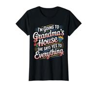 Going to Grandma’s She Always Says Yes - T-Shirt Graphique avec Valeur, Femme, Noir, M