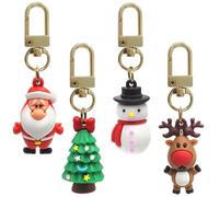 GOIYZTTR 4pcs Noël Porte-clé 4 Styles de Porte-clés de Dessins Animés de Noël Père Noël Bonhomme de Neige Arbre de Noël Elk Pendentif Porte Clef Pour les Décorations et Cadeaux de Noël
