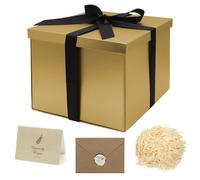 GOIYZTTR Ensemble Boite Cadeau 23 * 23 * 18cm Or Grand Boîte Cadeau Avec Couvercle et Ruban Boîte Cadeau Pliable Avec Livré Avec Carte de Voeux et Raphia pour Les Emballages Cadeaux