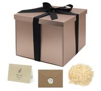 GOIYZTTR Ensemble Boite Cadeau 23 * 23 * 18cm Or Rose Grand Boîte Cadeau Avec Couvercle et Ruban Boîte Cadeau Pliable Avec Livré Avec Carte de Voeux et Raphia pour Les Emballages Cadeaux