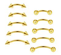 Gojewen 10pcs Curved BarbellsPiercing en or pour sourcils lèvres Daith Rook Helix Septum Bridge 16G Acier inoxydable 6-14mm