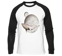 Gojira Baleine Et Lune T-Shirt de Baseball Unisexe Hommes Femmes Manche Longue Blanc T-Shirt Unisex Men Women Tee M