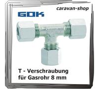 GOK Raccord à bague coupane en T - Pièce pour tuyau de gaz de 8 mm - Raccord de gaz propane - Pour caravane, camping-car, caravane