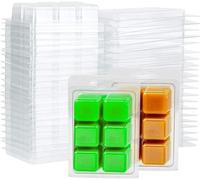 Gokelomg 100 Paquets de Moules à Clapets de Fonte de Cire Carrés, Plateau de Carré en Plastique Transparent à 6 Cavités pour la Fabrication de Bougies et de Savon