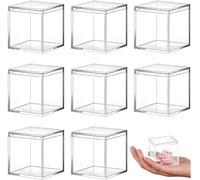Gokelomg Boîte à Bijoux Carrée Transparente en Acrylique - Lot de 8 Mini Boîtes de Rangement avec Couvercle - 5,5 x 5,5 x 5,5 cm - 120 ml