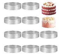 Gokelomg Lot de 10 moules à ronds en acier inoxydable - Tower Pie - Outils de cuisson - Mousse à gâteau perforée - 8 cm