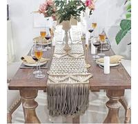 Gokelomg Table en macramé, 35 x 180 cm, décoration de Table de Mariage, Style Vintage, Ferme et méchant, Beige et Blanc