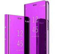 GOKEN Clear Smart View Coque pour Samsung Galaxy A04s / A13 5G, Miroir Flip Etui Case Cover Translucide Standing étui Antichoc Housse à Rabat, Folio Coque avec Support Pliable - Violet