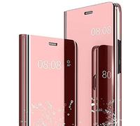 GOKEN Clear Smart View Coque pour Samsung Galaxy A04s / A13 5G, Miroir Flip Etui Case Cover Translucide Standing étui Antichoc Housse à Rabat, Folio Coque avec Support Pliable - Or Rose