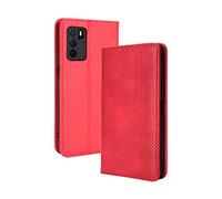 GOKEN Coque Folio Cuir Étui pour Oppo A16 / Oppo A54s / Oppo A16s, Antichoc Portefeuille Housse vec Fentes pour Cartes, PU/TPU Bumper Protection Case Cover Fermeture Magnétique (Rouge)