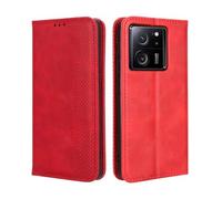 GOKEN Coque Folio Cuir Étui pour Xiaomi 13T / Xiaomi 13T Pro, Antichoc Portefeuille Housse vec Fentes pour Cartes, PU/TPU Bumper Protection Case Cover Fermeture Magnétique (Rouge)