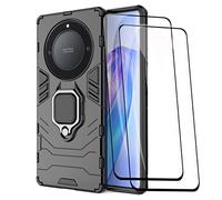 GOKEN Coque pour Honor X9a / Magic5 Lite 5G (Magic 5 Lite 5G) + 2 Verre Trempé, Antichoc Housse Protection Etui ave Anneau Rotation de 360 ° Degres, PC/TPU Bumper Armor Protection Case Cover, Noir