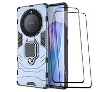 GOKEN Coque pour Honor X9a / Magic5 Lite 5G (Magic 5 Lite 5G) + 2 Verre Trempé, Antichoc Housse Protection Etui ave Anneau Rotation de 360 ° Degres, PC/TPU Bumper Armor Protection Case Cover, Bleu