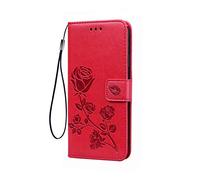 GOKEN Coque pour Huawei Honor X7a, Housse TPU/PU Flip Portefeuille Cuir Portefeuille Étui avec Carte Fente/Stand Fonction, 3D Rose Magnétique Protection Case Cover, Rouge