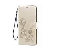 GOKEN Coque pour Huawei Honor X7a, Housse TPU/PU Flip Portefeuille Cuir Portefeuille Étui avec Carte Fente/Stand Fonction, 3D Rose Magnétique Protection Case Cover, Or