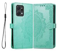 GOKEN Coque pour Huawei Honor X7a, PU Cuir Housse TPU Flip Portefeuille Etui avec Carte Fente & Stand Fonction & Motif Relief, Magnétique Protection Case Cover, Vert