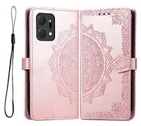 GOKEN Coque pour Huawei Honor X7a, PU Cuir Housse TPU Flip Portefeuille Etui avec Carte Fente & Stand Fonction & Motif Relief, Magnétique Protection Case Cover -Or Rose