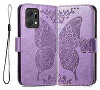 GOKEN Coque pour Huawei Honor X7a, PU Cuir Housse TPU Flip Portefeuille Etui avec Carte Fente & Stand Fonction & Motif Relief, Magnétique Protection Case Cover, Violet Clair