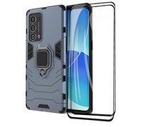 GOKEN Coque pour Oppo Reno 6 Pro 5G (Oppo Reno6 Pro 5G) + 2 Verre Trempé, Antichoc Housse Protection Etui ave Anneau Rotation de 360 ° Degres, PC/TPU Bumper Armor Protection Case Cover, Bleu