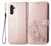 GOKEN Coque pour Samsung Galaxy A04s / A13 5G, PU Cuir Housse TPU Flip Portefeuille Etui avec Carte Fente & Stand Fonction & Motif Relief, Magnétique Protection Case Cover, Or Rose