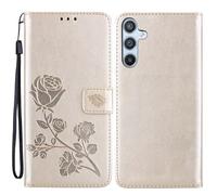 GOKEN Coque pour Samsung Galaxy A05s 4G, Housse TPU/PU Flip Portefeuille Cuir Portefeuille Étui avec Carte Fente/Stand Fonction, 3D Rose Magnétique Protection Case Cover, Or
