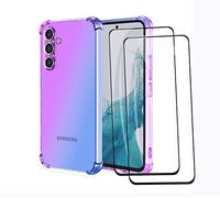 GOKEN Coque pour Samsung Galaxy A54 5G + 2 Verre Trempé, Gradient Color Silicone en Gel Antichoc Housse Protection Étui, TPU Bumper Protection Case Cover avec Anti-Scratch, Purple/Bleu