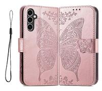 GOKEN Coque pour Samsung Galaxy S23 Fe 5G, PU Cuir Housse TPU Flip Portefeuille Etui avec Carte Fente & Stand Fonction & Motif Relief, Magnétique Protection Case Cover, Or Rose