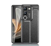 GOKEN Coque pour Vivo V29 5G, Silicone Antichoc Housse Protection Étui, TPU Bumper Protection Case Cover avec Anti-Scratch & Motif Cuir(Non-Cuir), Noir