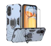 GOKEN Coque pour Xiaomi Redmi 13C / Poco C65 + 2 Verre Trempé, Antichoc Housse Protection Etui ave Anneau Rotation de 360 ° Degres, PC/TPU Bumper Armor Protection Case Cover, Bleu