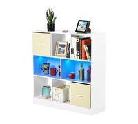 GOKHOMX Bibliothèque Blanche Meuble Cube de Rangement avec 8 Compartiments et 2 Tiroirs en Tissu, Étagère Bibliotheque à 8 Cases avec Bande Lumineuse, pour Salon Bureau Chambre, 97,5x30x100 cm