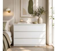 GOKHOMX Commode Blanche 100 cm de Large, sans Poignées, Meuble de Rangement 3 Tiroirs, Buffet Moderne pour Chambre et Salon, 40 cm de Profondeur, Finition Mat
