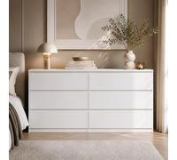 GOKHOMX Commode Blanche 6 Tiroirs, Meuble de Rangement 120 cm de Large, Moderne Buffet sans Poignées pour Salon Chambre, Grande Capacité 30 cm de Profondeur, Mat