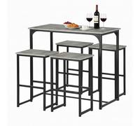 GOKHOMX Ensemble Table a Manger avec 4 Chaises, Table Haute Cuisine Mange-Debout avec 4 Tabourets, pour Petit Espace Cuisine Salle à Manger Salon Bar ou Balcon (Gris Vieilli et Noir)