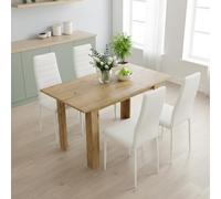 GOKHOMX Ensemble Table à Manger Extensible 90-125 cm avec 4 Chaises, Ensemble Table et Chaises en Similicuir, Gain de Place, pour Petit Espace Cuisine Salle à Manger et Salon (Chêne + Blanc)