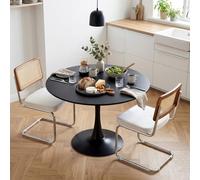 GOKHOMX Ensemble Table a Manger Ronde 110 cm avec 2 Chaises, Ensemble Table et Chaises Salle a Manger, pour Cuisine Salle à Manger Salon Restaurant Cafés et Bureau (Noir + Velours Beige)