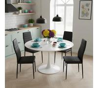 GOKHOMX Ensemble Table a Manger Ronde 110 cm avec 4 Chaises, Ensemble Table et Chaises Salle a Manger en Similicuir Noir, pour Cuisine Salle à Manger Salon Bureau et Restaurant (Blanc + Noir)